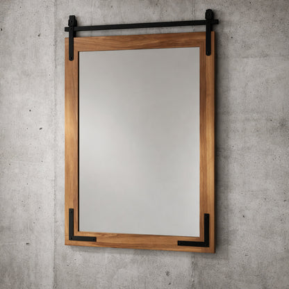 KeonJinn 24 in W x 36 in H Rectangular Barn Door Brown Mirrors Wood Framed Mirror Farmhouse Bathroom Vanity Mirror