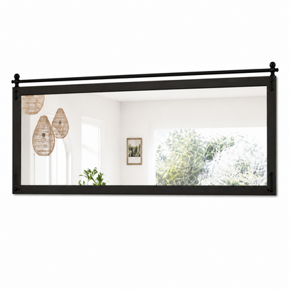 72 in W x 32 in H Rectangular Barn Door Black Mirrors Wood Framed Mirror Farmhouse Bathroom Vanity Mirror