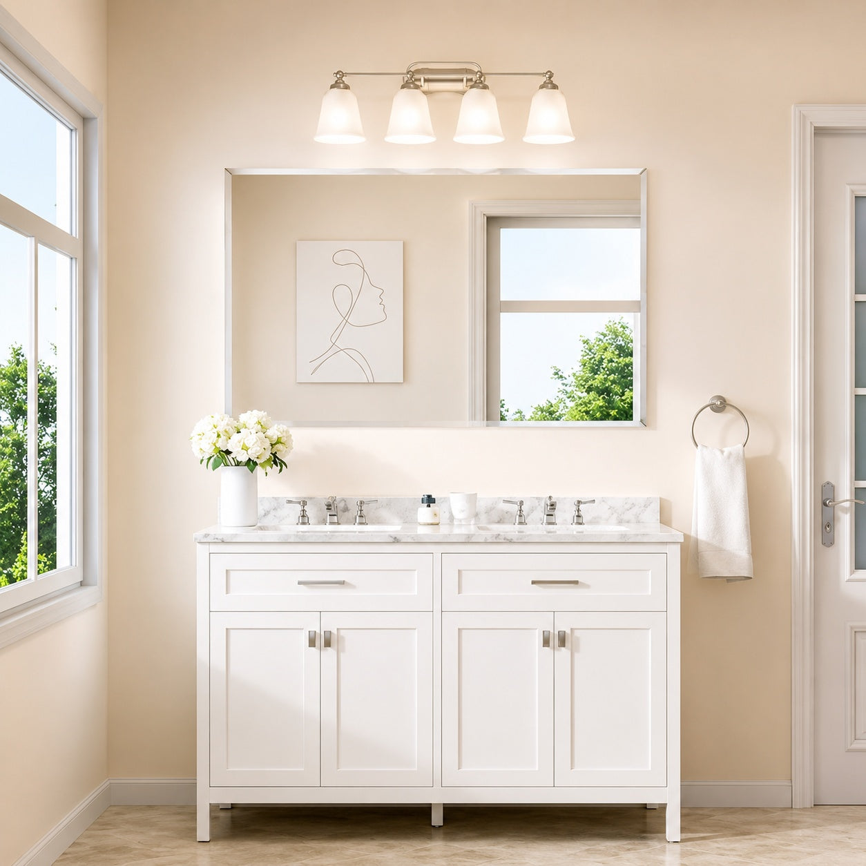 KeonJinn 30 in W x 48 in H Rectangular Beveled Frameless Wall Mount Bathroom Vanity Mirror Decorative Wall Accent Mirror