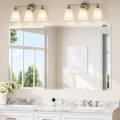 KeonJinn 36 in W x 60 in H Rectangular Beveled Frameless Wall Mount Bathroom Vanity Mirror Decorative Wall Accent Mirror