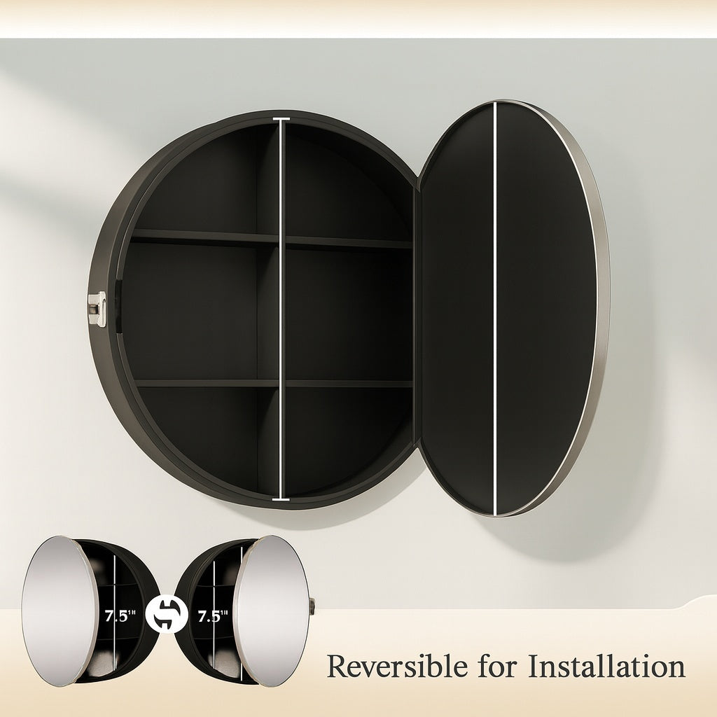 KeonJinn 28 in. W x 28 in. H Round Brushed Nickel Metal Framed Surface Mount Medicine Cabinet with Mirror