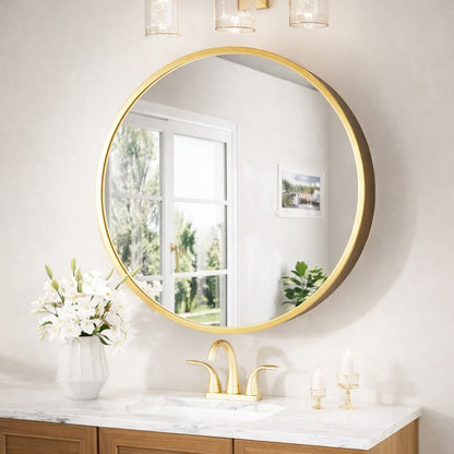 Keonjinn 28 In W X 28 In H Round Gold White Metal Framed Surface Mount Medicine Cabinet With Mirror