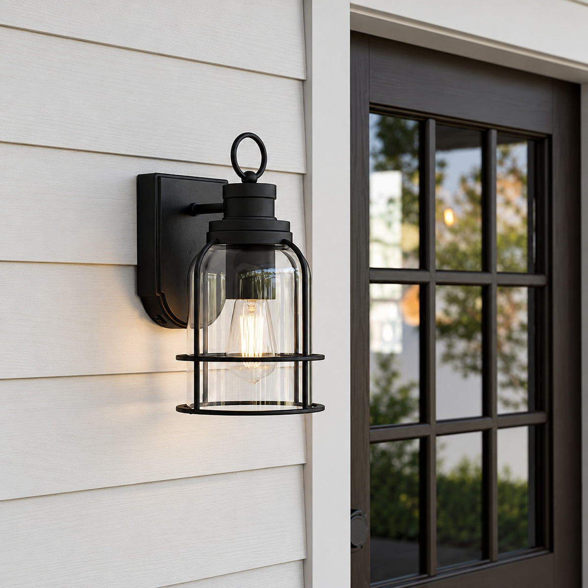 Quoizel Camberly 12 13 in Matte Black Motion Sensing Dusk to Dawn Outdoor Hardwired Wall Lantern Sconce with Clear Glass Shade DSHD41062Q