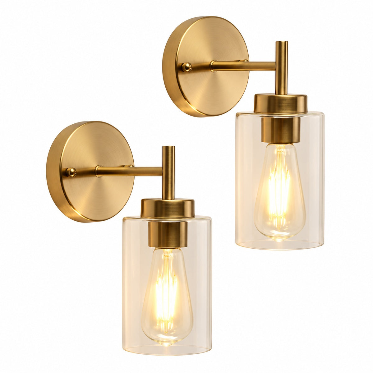HLJYNJM 2 Pack 7 4 in 1 Light Brass Modern Wall Sconce with Clear Glass Shade for Living Room Bedroom Entry Hallway DMB0069A1BR2