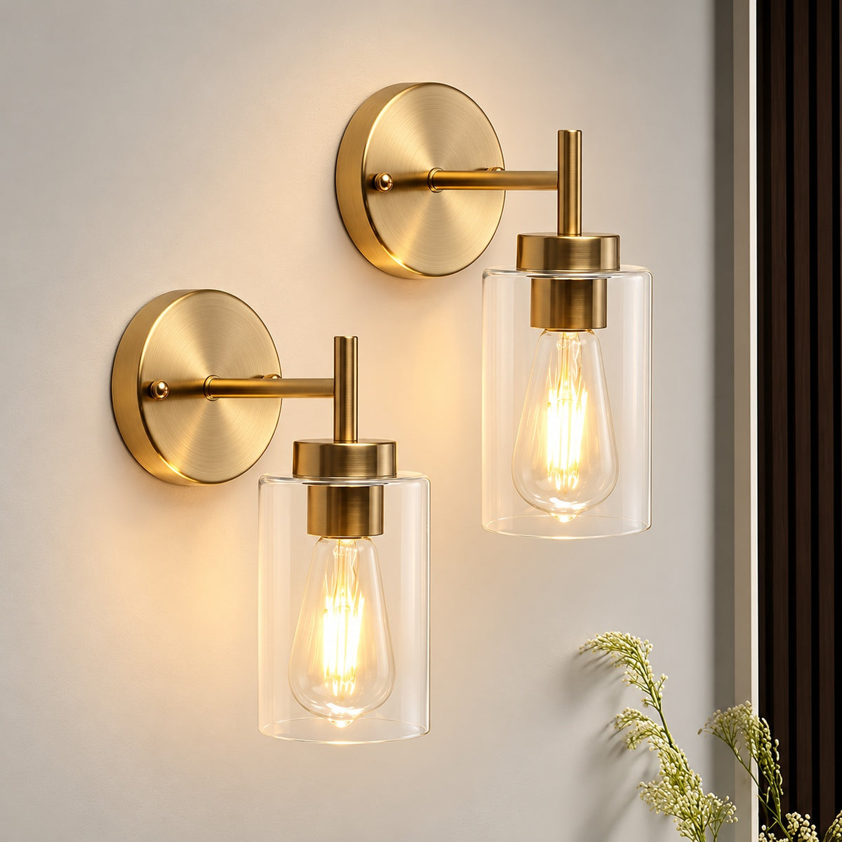 HLJYNJM 2 Pack 7 4 in 1 Light Brass Modern Wall Sconce with Clear Glass Shade for Living Room Bedroom Entry Hallway DMB0069A1BR2