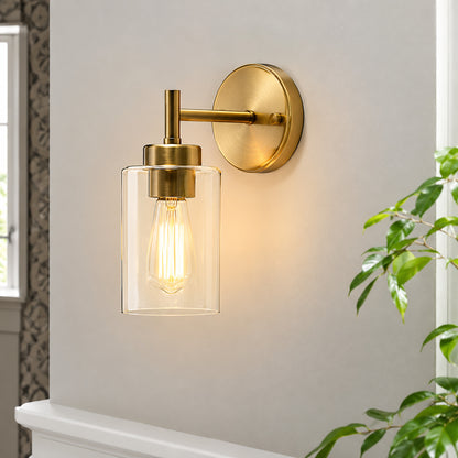 HLJYNJM 7 4 in 1 Light Brass Modern Wall Sconce with Clear Glass Shade for Living Room Bedroom Entry Hallway DMB0069A1BR