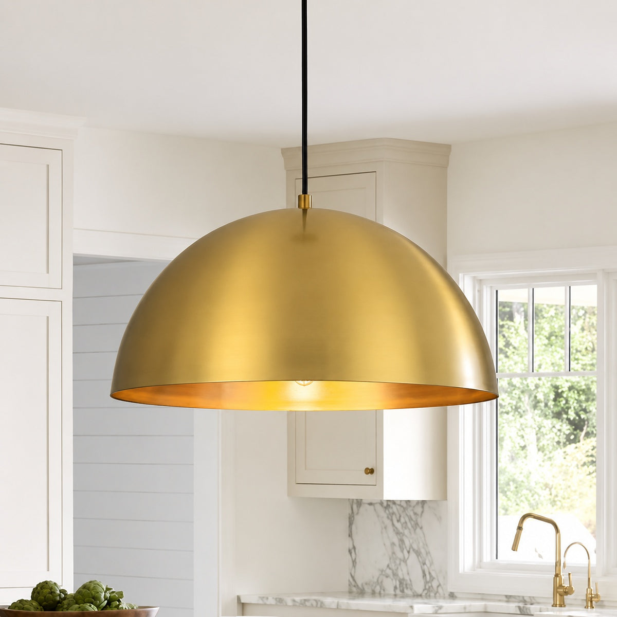 Y INSP Brava 1 Light Large Gold Dome Pendant Light with Metal Shade LT1072821