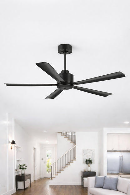 Flashwind 52 in Indoor Black Modern Downrod Mount Ceiling Fans with Remote Included for Porches and Covered Patios No Light