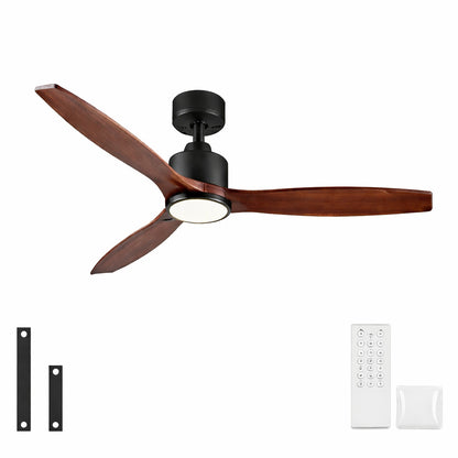 Realmate Farmhouse 52 In Indoor Matte Black Downrod Mount Ceiling Fan With 3 Solid Wood Blades Dimmable Led Light And Remote
