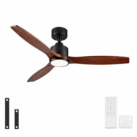 Realmate Farmhouse 52 In Indoor Matte Black Downrod Mount Ceiling Fan With 3 Solid Wood Blades Dimmable Led Light And Remote