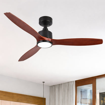 Realmate Farmhouse 52 In Indoor Matte Black Downrod Mount Ceiling Fan With 3 Solid Wood Blades Dimmable Led Light And Remote