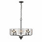 Golden Lighting Bloem 60 Watt 5 Light Natural Black Drum Pendant Light with Hammered Water Glass and No Bulbs Included