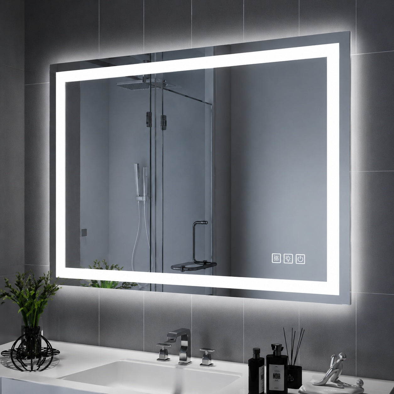 YULIKA 36 in W x 24 in H LED Rectangular Mirror Frameless Wall Bathroom Vanity Mirror with Anti Fog 3 Colors Dimmable Memory