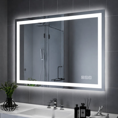 YULIKA 36 in W x 24 in H LED Rectangular Mirror Frameless Wall Bathroom Vanity Mirror with Anti Fog 3 Colors Dimmable Memory