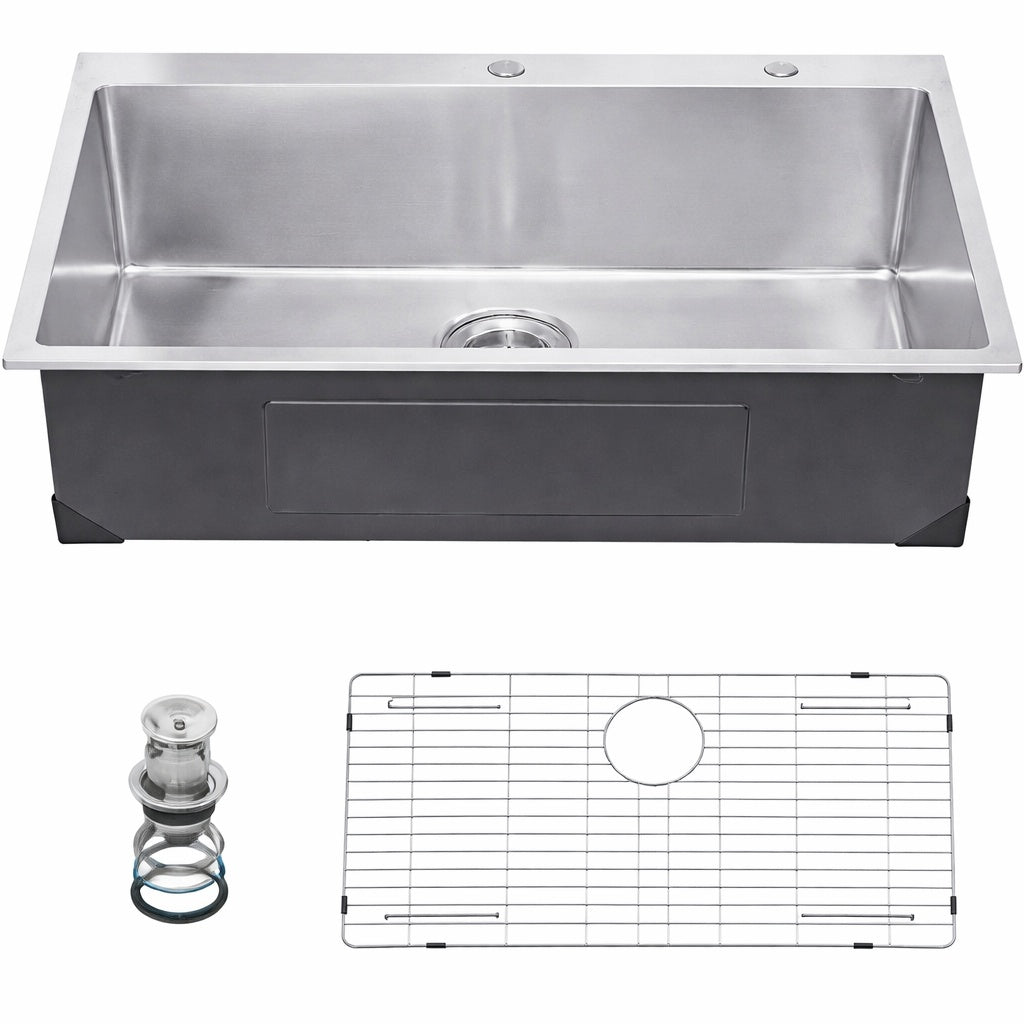 SVOPES 33 in Kitchen Sink Workstation 304 Stainless Steel Drop In Single Bowl Farmhouse Basin with Accessories