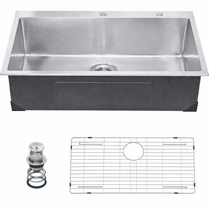 SVOPES 33 in Kitchen Sink Workstation 304 Stainless Steel Drop In Single Bowl Farmhouse Basin with Accessories