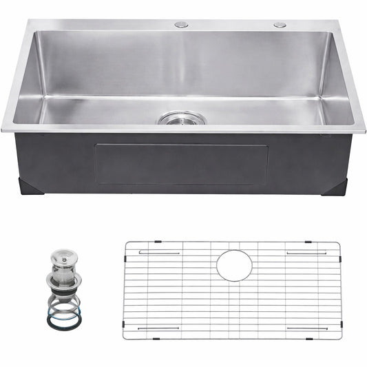 SVOPES 33 in Kitchen Sink Workstation 304 Stainless Steel Drop In Single Bowl Farmhouse Basin with Accessories