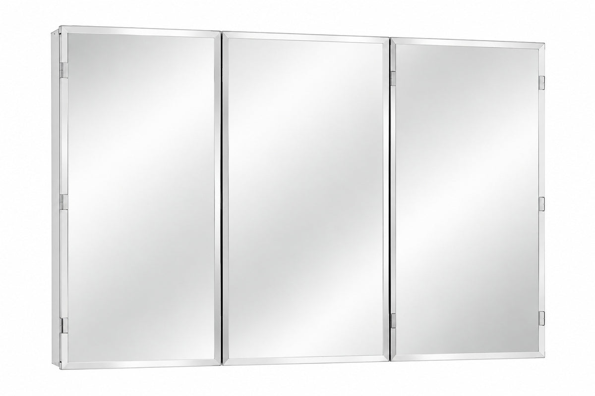 KeonJinn 48 in W x 32 in H Rectangular Beveled Frameless Metal White Surface Mount Recessed Medicine Cabinet with Mirror