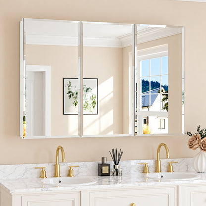 KeonJinn 48 in W x 32 in H Rectangular Beveled Frameless Metal White Surface Mount Recessed Medicine Cabinet with Mirror
