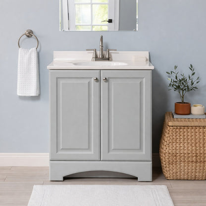 Glacier Bay 31 in Single Sink Pearl Gray Freestanding Bath Vanity with White Cultured Marble Top Assembled