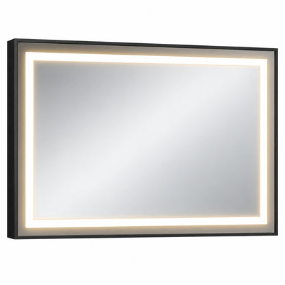 YULIKA 30 in W x 36 in H Rectangular Black Framed LED Bathroom Mirror Dimmable Anti Fog Backlit and Front Lighted Wall Mount