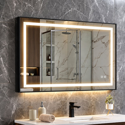 YULIKA 30 in W x 36 in H Rectangular Black Framed LED Bathroom Mirror Dimmable Anti Fog Backlit and Front Lighted Wall Mount