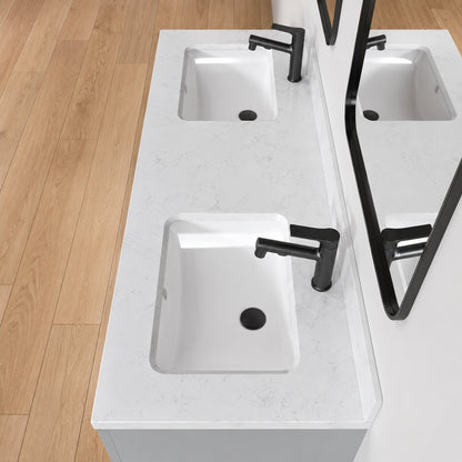 NTQ 60 in W x 22 in D Engineered Stone Vanity Top Rectangular Double Sink Bathroom Vanity Top in Carrara White