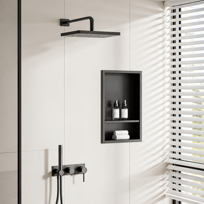 Yuaris 12 in W x 18 in H x 4 in D Waterproof Recessed Shower Niche with Double Shelves in Matte Black No Tile Needed SN1218BL2