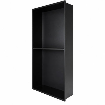 Peorsily 12 in W x 24 in H x 4 in D Waterproof Recessed Shower Niche with Double Shelves in Matte Black No Tile Needed