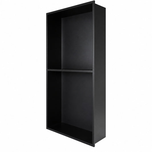 Peorsily 12 in W x 24 in H x 4 in D Waterproof Recessed Shower Niche with Double Shelves in Matte Black No Tile Needed