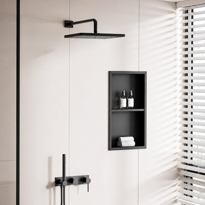 Peorsily 12 in W x 24 in H x 4 in D Waterproof Recessed Shower Niche with Double Shelves in Matte Black No Tile Needed