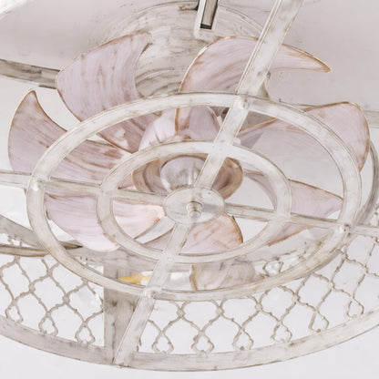 Genoci 19 7 in Indoor Distressed White Farmhouse Low Profile Caged Ceiling Fan with Remote Included for Bedroom or Kitchen