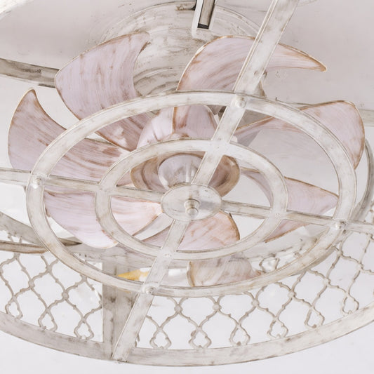 Genoci 19 7 in Indoor Distressed White Farmhouse Low Profile Caged Ceiling Fan with Remote Included for Bedroom or Kitchen