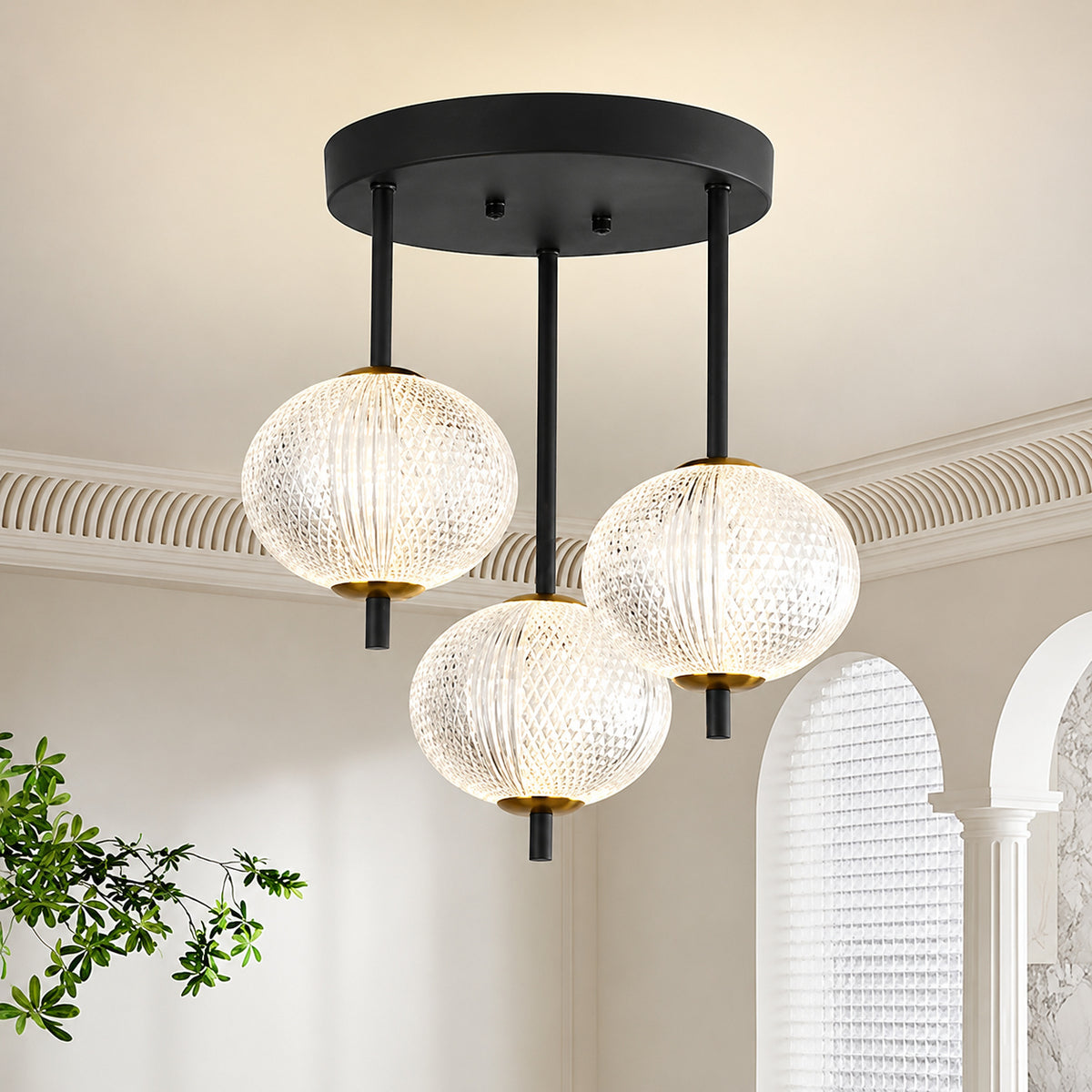Y INSP 14 17 in 3 Light Vintage Black LED Semi Flush Mount Ceiling Light Fixture Farmhouse Globe Close to Ceiling Light PTR 1067921