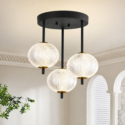Y INSP 14 17 in 3 Light Vintage Black LED Semi Flush Mount Ceiling Light Fixture Farmhouse Globe Close to Ceiling Light PTR 1067921