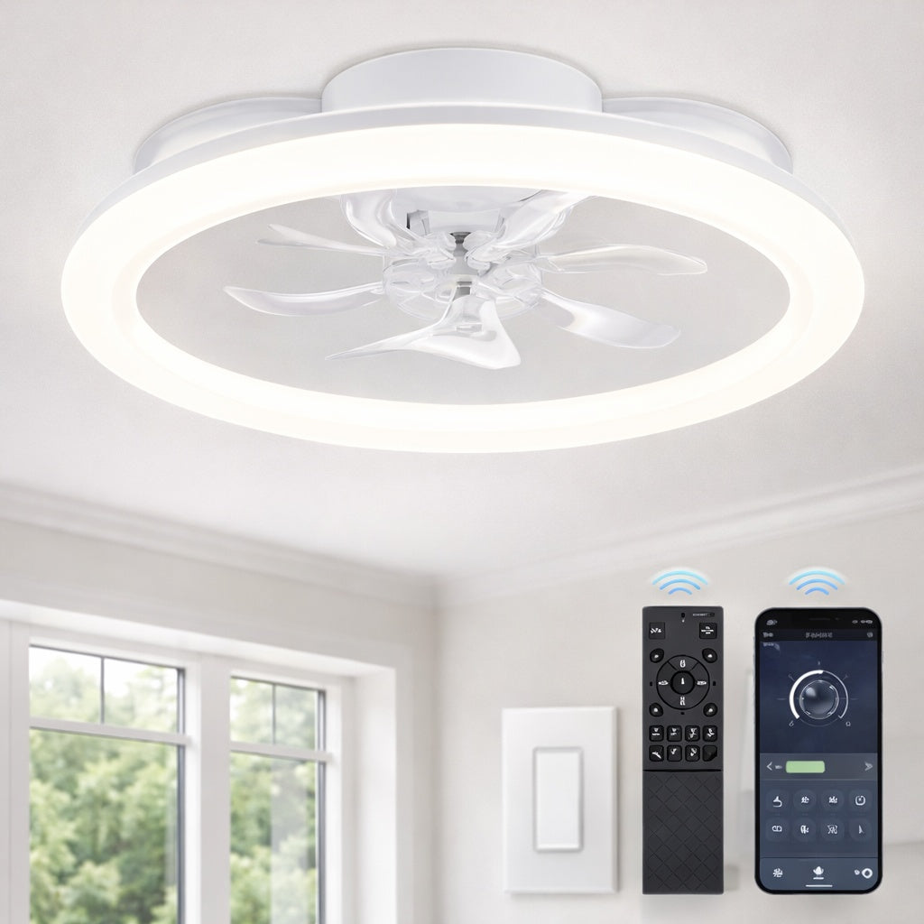 HINNIXY 20 in Smart Indoor White Crystal Ceiling Fan with Integrated LED Light and Remote App Control