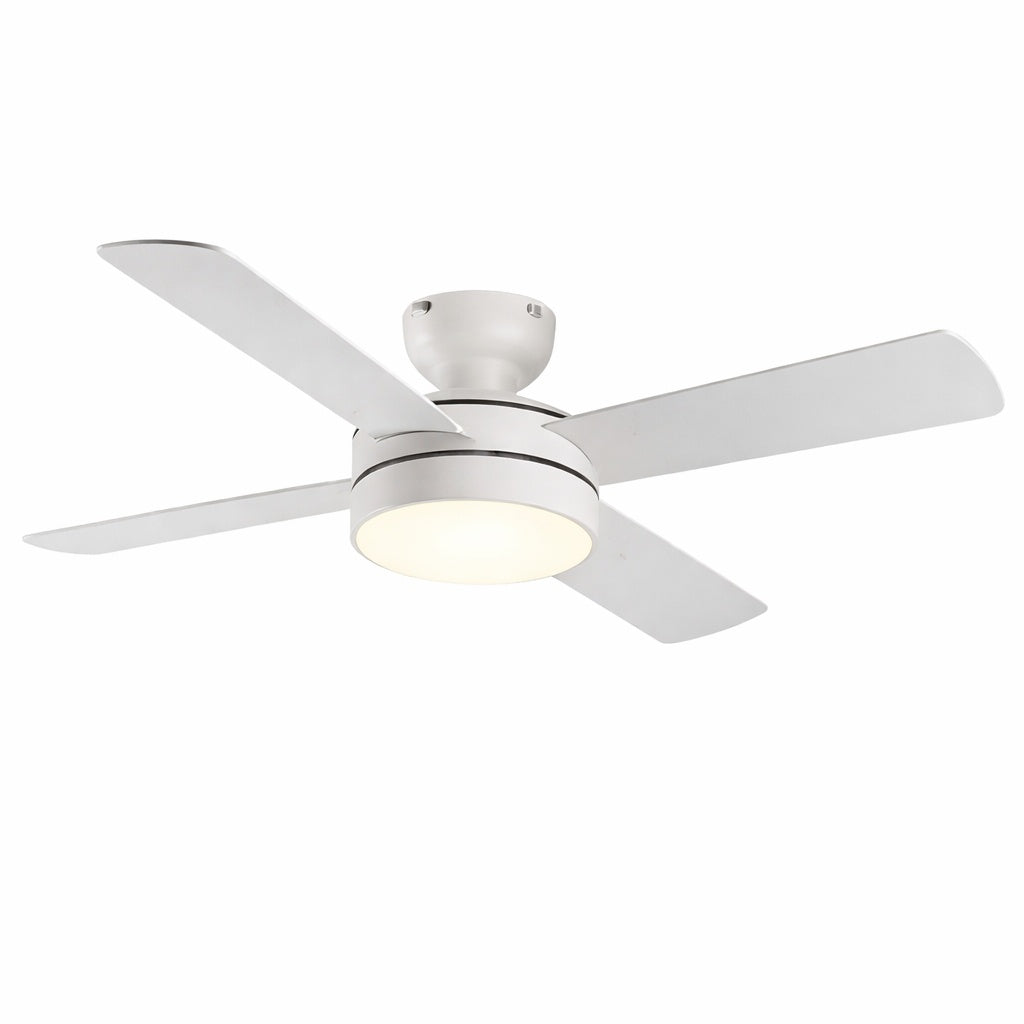 PlusDay 44 in Modern White Indoor Flush Mount Ceiling Fan with Remote Low Profile Hugger LED Ceiling Fan for Bedroom
