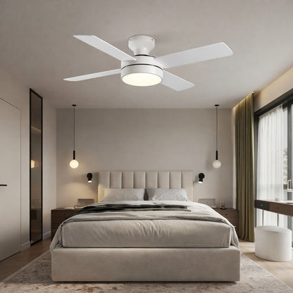 PlusDay 44 in Modern White Indoor Flush Mount Ceiling Fan with Remote Low Profile Hugger LED Ceiling Fan for Bedroom