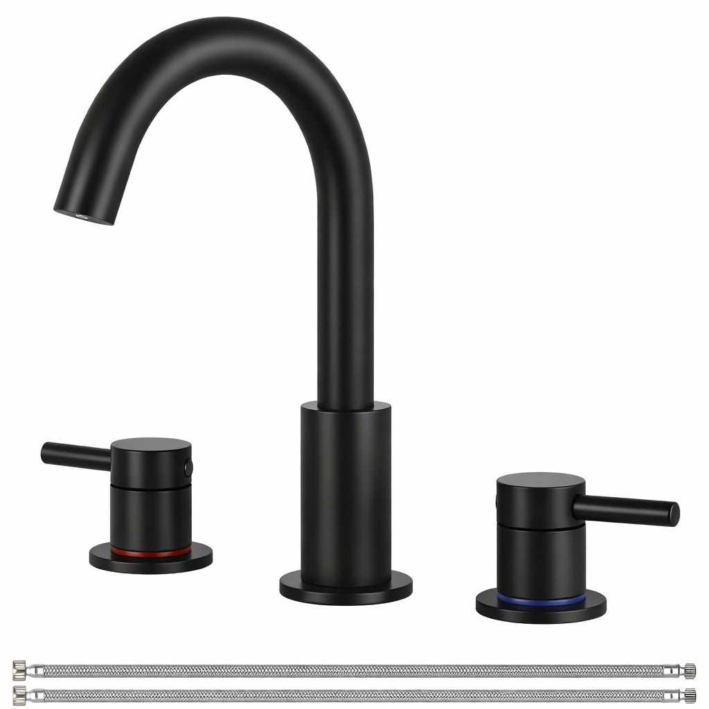 AKLFGN 8 in Widespread Double Handle Bathroom Faucet 3 Hole Sink Faucet in Matte Black