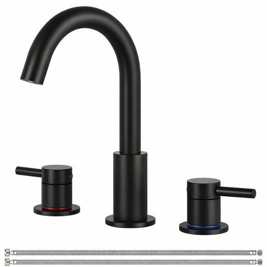 AKLFGN 8 in Widespread Double Handle Bathroom Faucet 3 Hole Sink Faucet in Matte Black