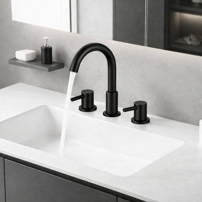 AKLFGN 8 in Widespread Double Handle Bathroom Faucet 3 Hole Sink Faucet in Matte Black