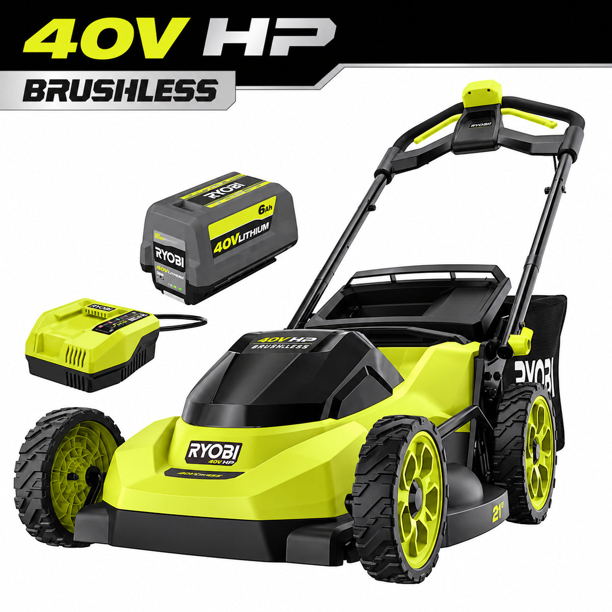 RYOBI 40V HP Brushless 20 in Cordless Battery Walk Behind Push Lawn Mower with 6 0 Ah Battery and Charger RY40HPLM06K