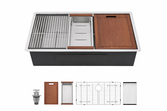 LORDEAR 30 in Undermount Single Bowl 16 Gauge Stainless Steel Workstation Kitchen Sink with Accessories