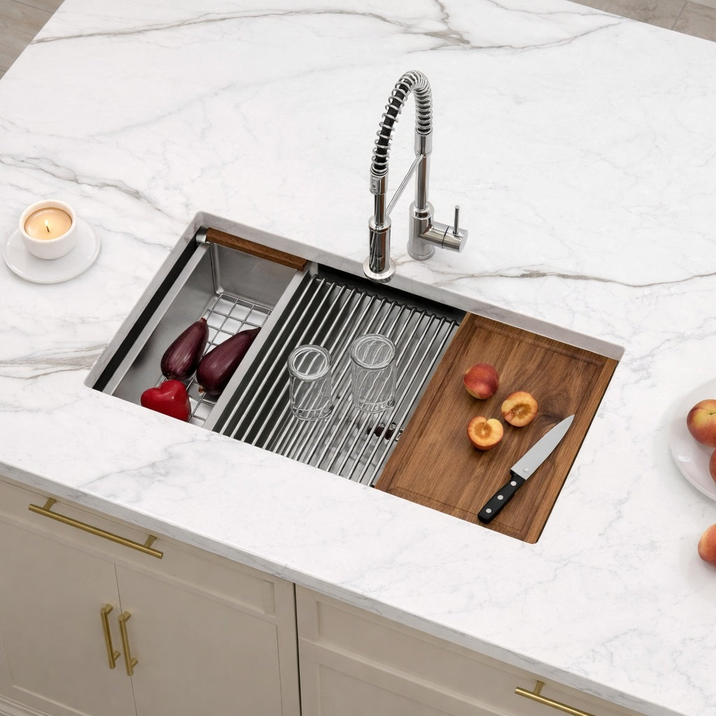 LORDEAR 30 in Undermount Single Bowl 16 Gauge Stainless Steel Workstation Kitchen Sink with Accessories