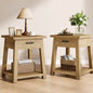 Kerlin 20 in Brown Square Wood End Table with Drawer Set of 2 2 Tier Rustic Side Table Nightstands with Shelf Storage