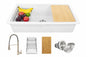 Akdy Ks 32 In Undermount Single Bowl White Fireclay Kitchen Sink With Faucets And Basket Strainer