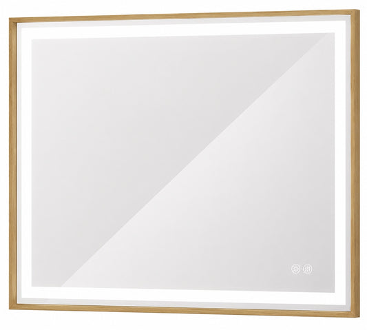 KeonJinn 40 in W x 32 in H Rectangular Framed LED Lighted Bathroom Vanity Mirror with Light in Gold with Backlit and Anti Fog