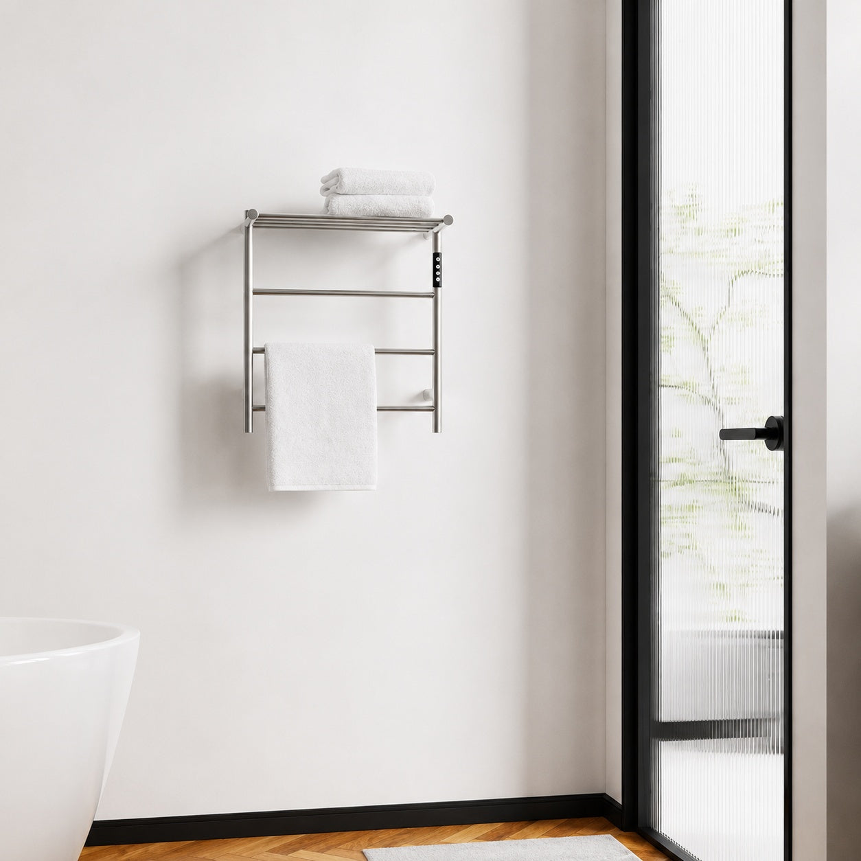 HOMEMYSTIQUE 4 Bar Plug In and Hardwire Towel Warmer in Brushed H TWO02BN