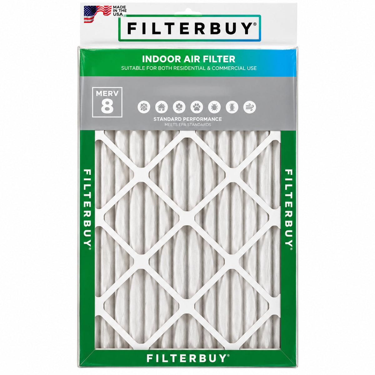 Filterbuy 16 in x 32 in x 2 in MERV 8 FPR 5 Dust Defense Pleated HVAC AC Furnace Air Filters Replacement 1 Pack AFB16x32x2M8pk1