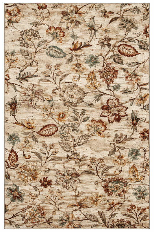 World Rug Gallery Vine Floral Beige 5 x 7 Area Rug